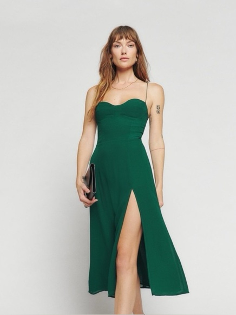Reformation Juliette Green Maxi Dress – Slip Dress w/ Slit | Size 0